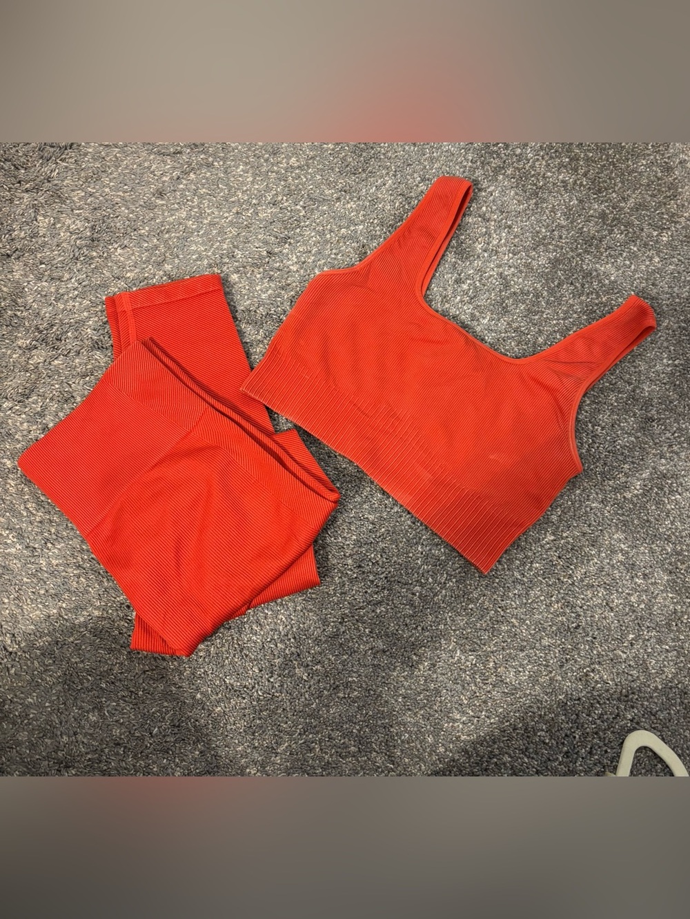 JoyLab Ribbed Seamless Sports Bra and Matching Leggings Set - Bright Red - M